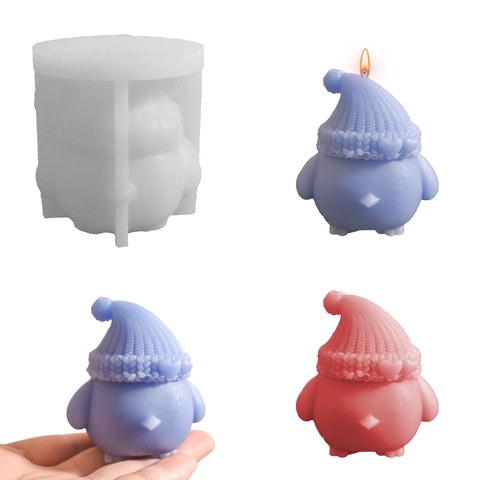 Cute 3D Chick Silicone Mold For DIY Candle Making Aromatherapy Bird In Knitted Hat Animal Soap Plaster Resin Decorating