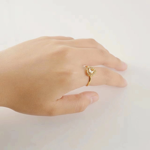 Heart Shaped Zircon Ring Stainless Steel 18K Gold Plated Open Adjustable Fashion Jewelry For Women