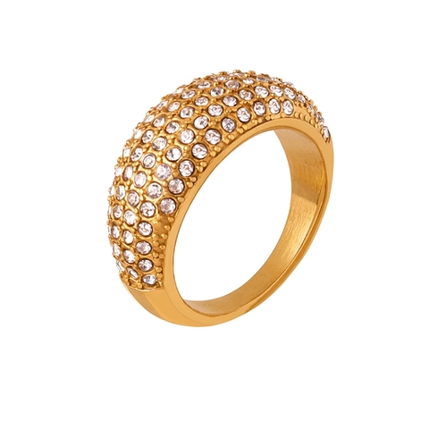 Anello A Cupola Larga In Acciaio Al Titanio Con Diamanti Cechi Pavé Intarsio Completo Gioielli Di Moda Minimalista