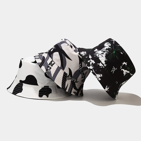 Bucket Hat Cotton Canvas Reversible Sun Protection Cow Print Geometric Streetwear For Men Women