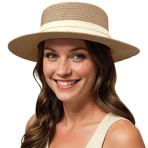 Chapeau Canotier Pour Femmes Plage Été Tissage De Paille Papier Protection Solaire Bord Large Ruban Décoratif Voyage