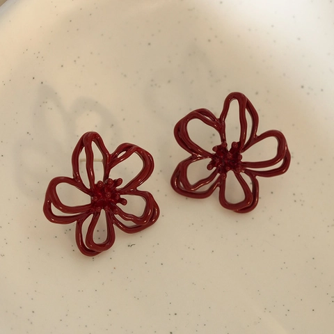 Orecchini A Lobo A Fiori Traforati Con Perno In Argento Vintage Ankara Rosso Eleganti Gioielli Per Donna