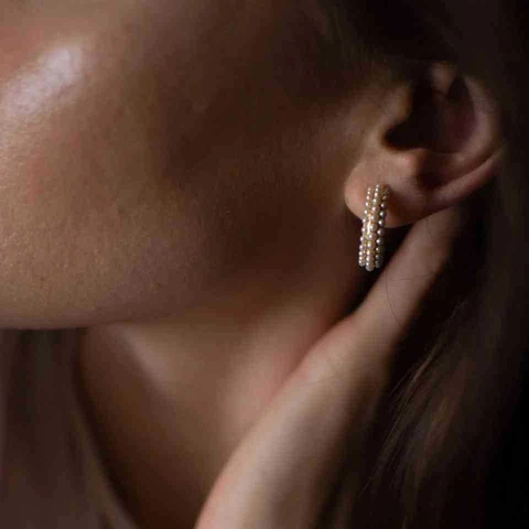 Orecchini A Cerchio Placcati In Oro 18K Acciaio Inossidabile Strass Colorati Pavé Imitazione Perla Artificial Elegante Moda Donna