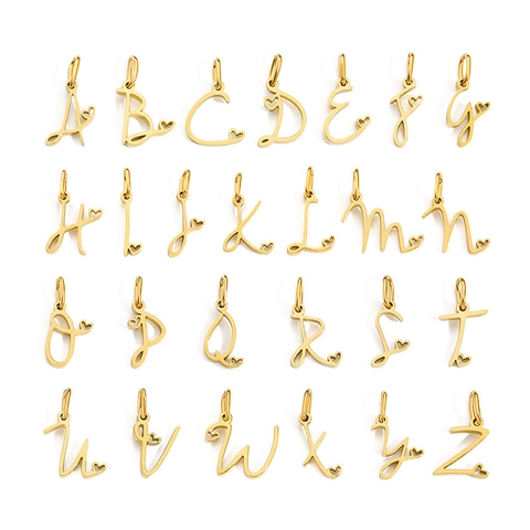 Stainless Steel Alphabet Letter Pendants Heart Cursive Initial Charms For DIY Jewelry Making Necklaces Mirror Polished Accessory