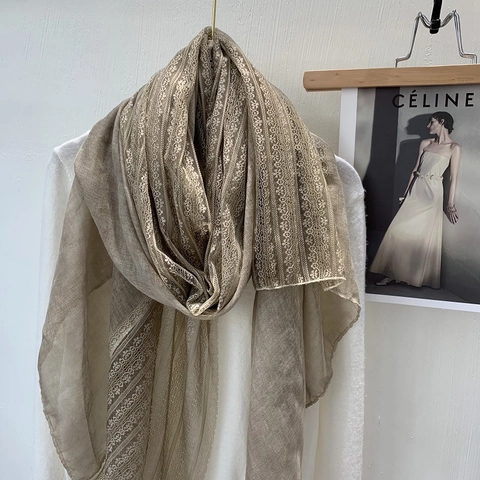 Women Lightweight Cotton Linen Scarf With Lace Edge Thin Breathable Shawl Wrap Solid Color Fashion Soft