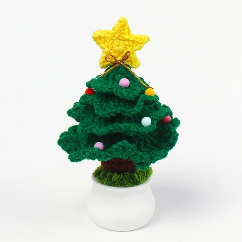 Handgemaakte Gehaakte Kerstboom In Pot Ornament Gebreid Garen Ster Bel Desktop Home Office Decor Schattig Kerstcadeau