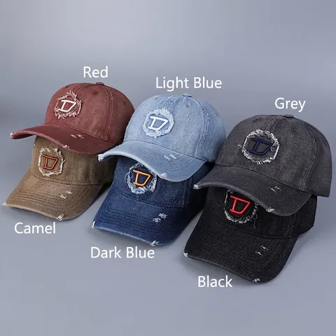Cappello Da Baseball In Denim Lavato Stile Retro Distressed Patch Lettera D Cappello Da Sole Regolabile Streetwear