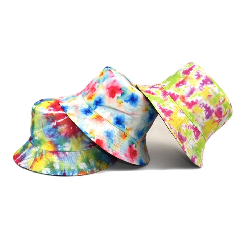 Reversible Tie Dye Bucket Hat Polyester Wide Brim Sun Protection Fashion Summer Outdoor For Women Men