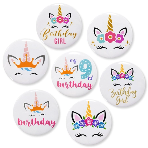 Distintivo Compleanno Unicorno Spilla Bottone Latta Cartone Animato Decorativo Regalo Per Ragazze Celebrazione Novità