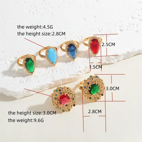 Vintage Palast Stil Geometrische Zirkonia Verstellbare Offene Ring Luxus Smaragd Rubin Birne Quadrat Edelstein Ring Damen Schmuck