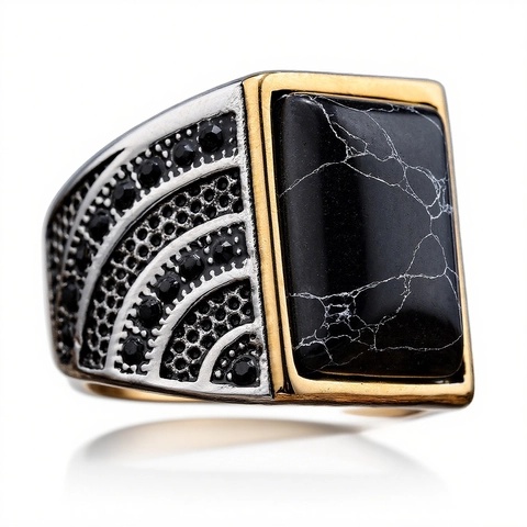 Anillo A Sigillo Retro In Acciaio Inossidabile Da Uomo Con Pietra Turchese Nera Sintetica Stile Punk