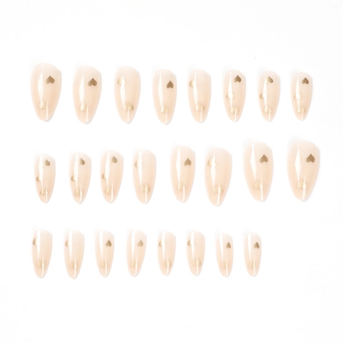 Faux Ongles Nude Dégradé Motif Coeur Doré Forme Amande Accessoires Manucure Détachables Style Élégant Simple