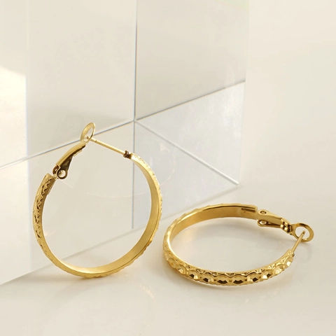 Σκουλαρίκια Κρίκοι Από Ανοξείδωτο Ατσάλι 18K Επιχρυσωμένο Σφυρήλατη Υφή Γεωμετρικό Σχέδιο Στρογγυλό Κοσμήματα Για Γυναίκες