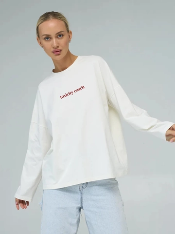 Dames T-Shirt Lange Mouwen Katoen Ronde Hals Drop Shoulder Toxicity Coach Print Casual Streetwear