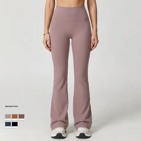Women High Waisted Flare Yoga Pants Nylon Spandex Tummy Control Naked Feeling Flared Leggings For Fitness Running Workout