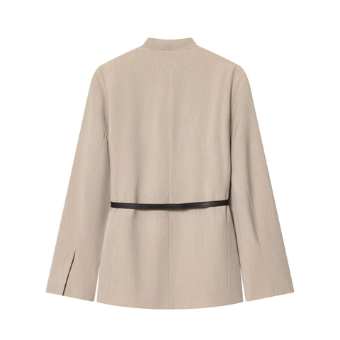 Blazer De Mujer Con Cinturón Color Sólido Manga Larga Solapa Informal Oficina Elegante Chic