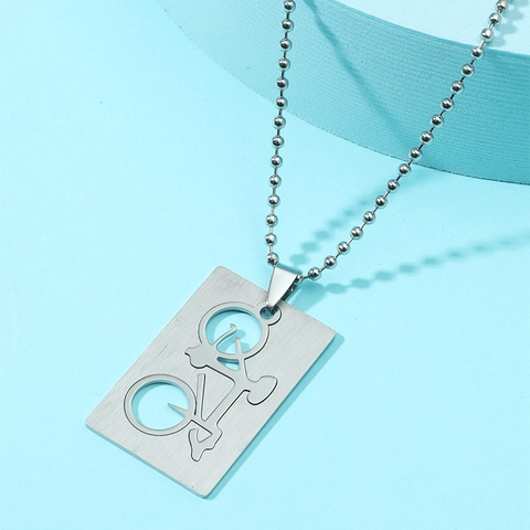 Collana Con Pendente A Bicicletta In Acciaio Inossidabile Svuotata Targhetta Per Bici Gioielli In Metallo Spazzolato Con Catena A Sfere Per Uomo Donna