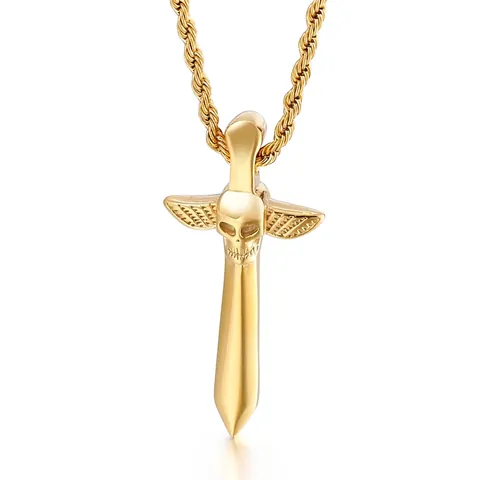 Collana Con Ciondolo A Spada E Teschio Da Uomo In Acciaio Inossidabile Ali Pugnale Gothic Punk Hip Hop Gioielli