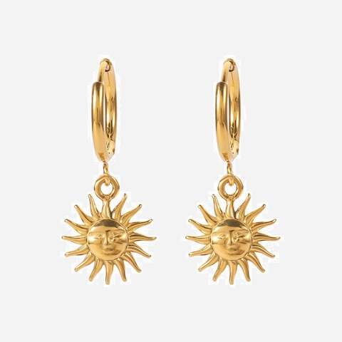 Pendientes de Aro Vintage Francés de Acero Inoxidable con Cara de Sol Colgantes de Sol Celestial Chapado en Oro 18K Joyería