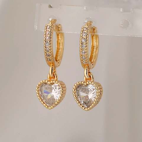 Heart Pendant Hoop Earrings Exquisite Copper Gold Plated Cubic Zirconia Drop Jewelry For Women Elegant Fashion