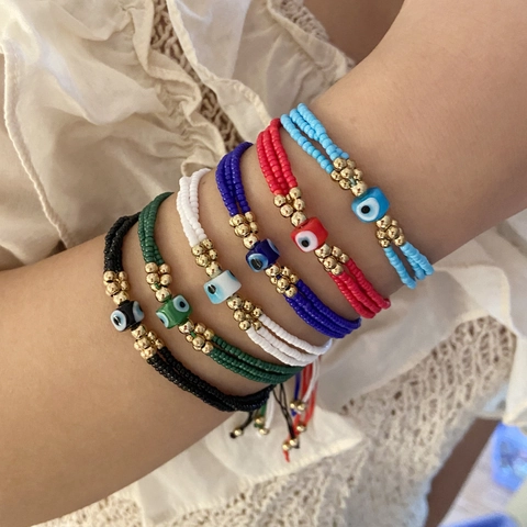 Evil Eye Gewebtes Glasperlen Armband Mehrlagig Verstellbar Böhmischer Ethno Schmuck Für Damen Handgefertigt Bunte Perlen