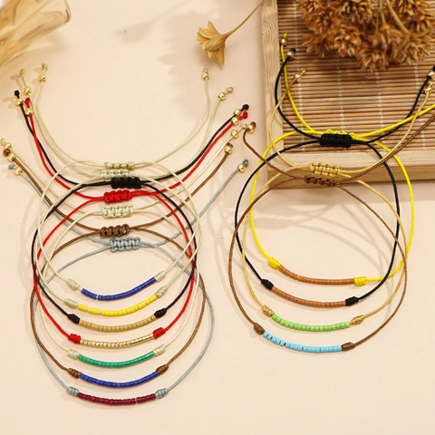 Handmade Braided Rope Bracelet Minimalist Adjustable Colorful Cord With Metal Beads Bohemian Friendship Jewelry Women Men