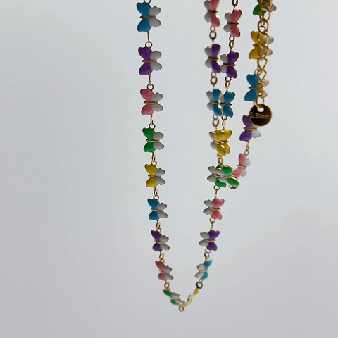 Collar y Pulsera de Mariposa de Esmalte Colorido de Acero Inoxidable Chapado en Oro de 18K para Mujer Joyería de Moda
