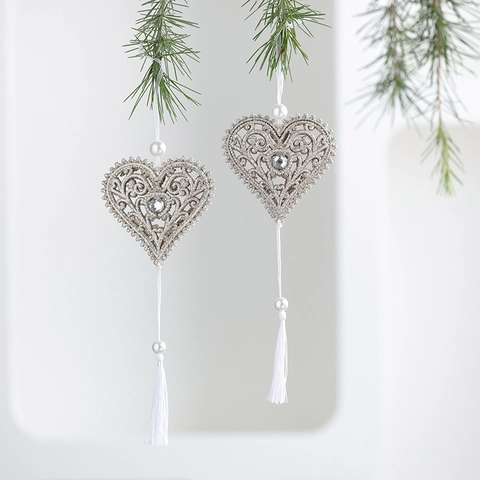 Χριστουγεννιάτικα Κρεμαστά Στολίδια Glitter Hollow Butterfly Heart Reindeer Snowflake Με Τεχνητό Τεχνητό Μαργαριτάρι Μεταξωτή Φούντα