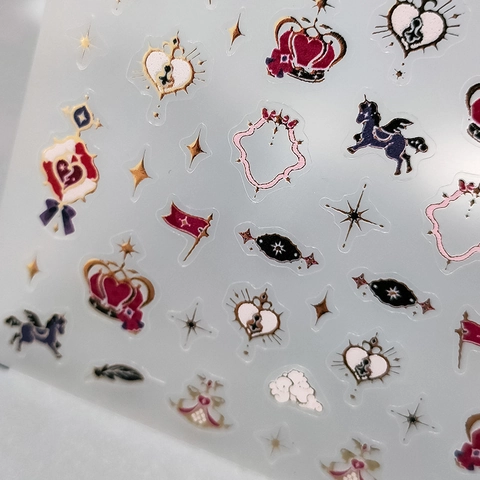 3D Embossed Gold Stamping Nail Stickers Cute Crown Heart Unicorn Star Patterns Self Adhesive DIY Nail Art Decals Women Gift