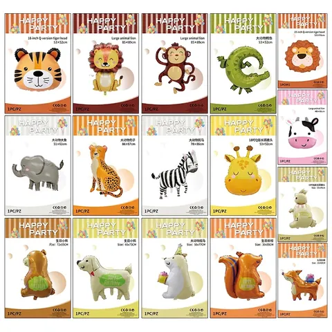 Animal Shape Foil Balloons Aluminum Film Self Sealing Reusable Birthday Party Decoration Cute Lion Tiger Zebra Elephant