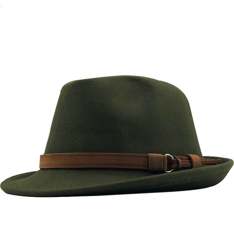 Vintage Fedora Hat Wool Felt Jazz Trilby With Decorative Belt Metal Buckle Retro Fashion Unisex Solid Color