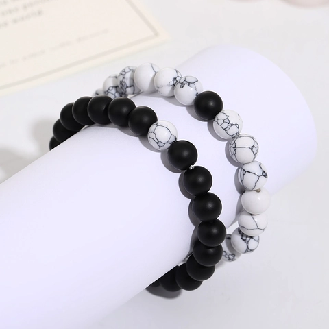 Naturstein Perlenarmbänder Paar Distanz Schmuck Tigerauge Lavastein Türkis Matte Achat Elastische Yoga Perlen Geschenk