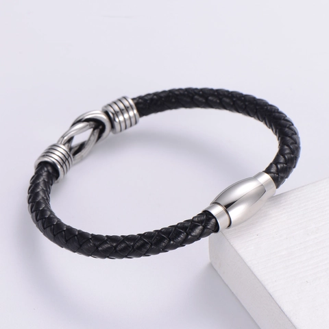 Bracciale Da Uomo In Pelle Intrecciata Con Chiusura Magnetica In Acciaio Inossidabile Nodo Infinito Gioielli Punk Hip Hop
