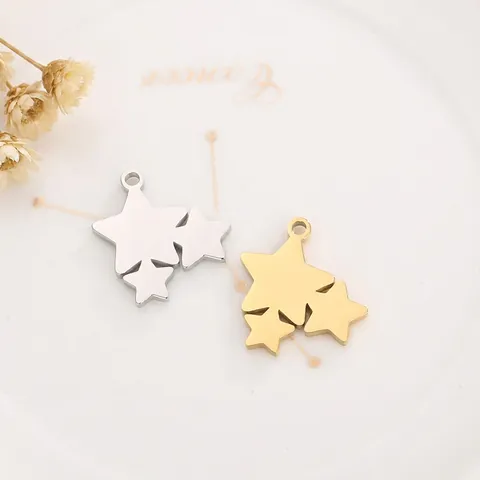 Colgantes De Estrella De Acero Inoxidable Triple Estrellas Superpuestas Pentagrama Para Fabricación De Joyas DIY Accesorio