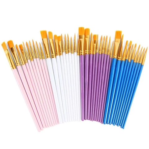 Kunstenaarspenselen Met Nylon Borstelharen En Kleurrijke Plastic Handvatten Voor Aquarel Olie Acrylverf