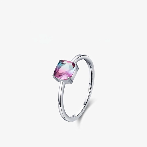 925 Sterling Silber Ring Mit Quadratischem Farbverlauf Stein Prinzessschliff Bunter Minimalistischer Schmuck Für Damen