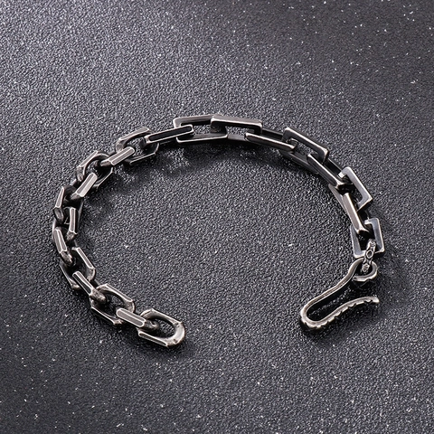 Geometric Rectangular Chain Bracelet Titanium Stainless Steel Industrial Vintage Punk Wristband For Men Women