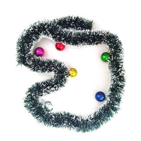 Christmas Tinsel Garland PVC White Edged With Bows And Ball Ornaments For Holiday Tree Hanging Home Decor Party Supplies