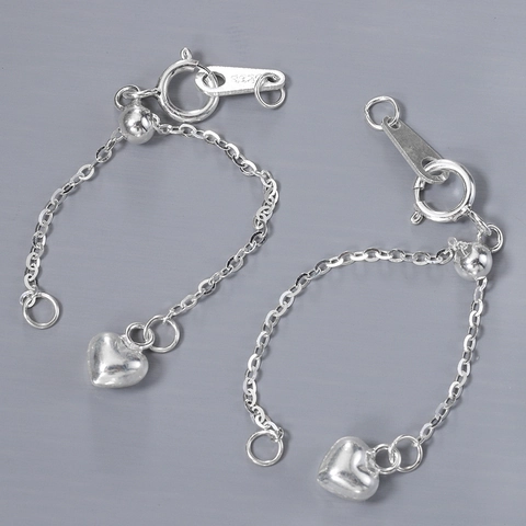 Cadena De Extensión De Plata De Ley 925 Con Colgante De Corazón Conector Deslizante Cierre De Hierro Extensión Joyería