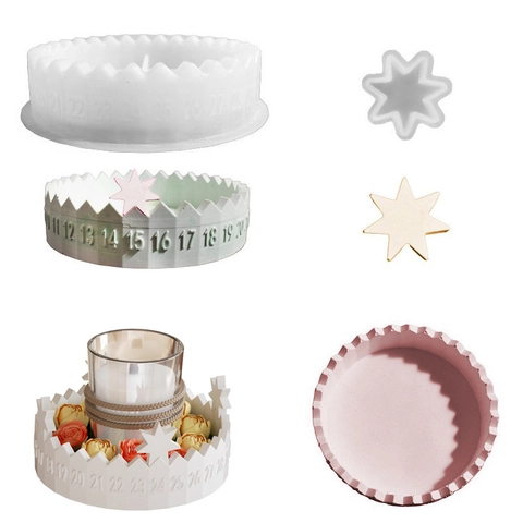 Advent Kalender Tablett Silikonform Countdown Digital Ring Kerzenhalter Harz Gießen Zahnrad Form DIY Handwerk Heimdekor
