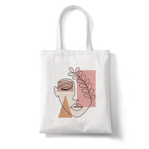 Canvas Tote Bag Abstract Face Line Art Print Reusable Eco Friendly Shopping Shoulder Handbag For Women Minimalist