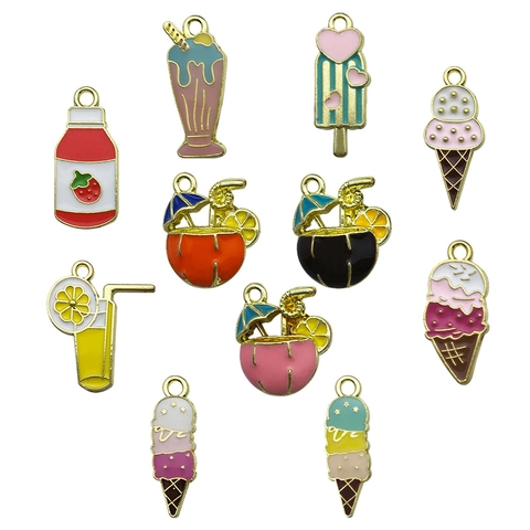 Ciondoli Gelato Bevanda Estiva In Lega Smaltata Per Creazione Gioielli DIY Bracciale Collana Colorato Kawaii Accessorio
