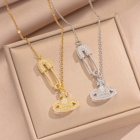 Saturn Planet Orb Sicherheitsnadel Anhänger Halskette Kupfer Zirkonia Micro Pave Vergoldet Luxus Punk Schmuck Für Damen