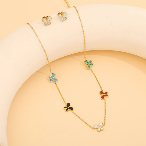 Collana Orecchini Bracciale A Farfalla In Acciaio Inossidabile Colorato Placcato Oro Gioielli Eleganti Per Donne