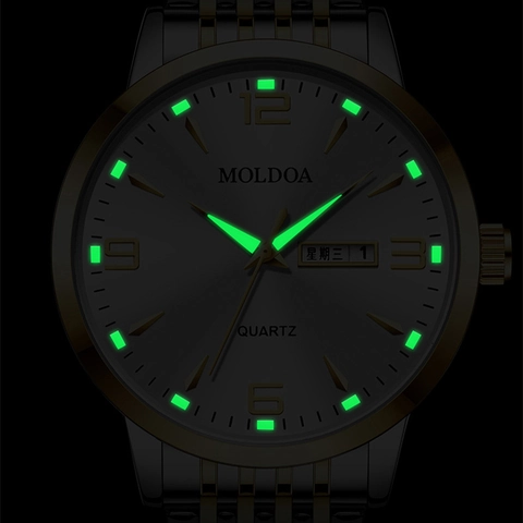 Men Business Quartz Watch Bicolor Gold Silver Stainless Steel Strap Luminous Day Date Waterproof Luxury Analog Style