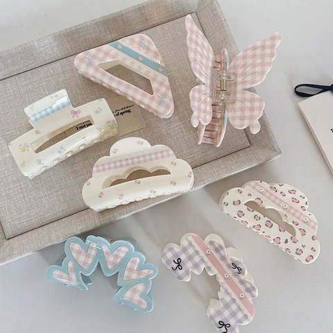 Floral Gingham Plaid Hair Claw Clips Resin Plastic Acetate Hair Clamps Large Small Non-Slip Styling Accessories Women Girls