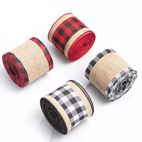 Nastro Di Iuta Di Natale Con Bordo In Filo Metallico Motivo Buffalo Plaid Per Creazione Di Fiocchi Fai Da Te E Confezioni Regalo Decorazione Rurale