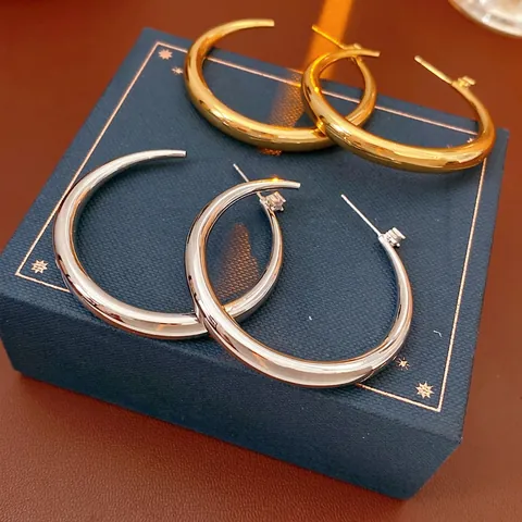Minimalistische C Vormige Hoops Oorbellen Met 925 Sterling Zilveren Oorsteker Koper Zirkonia Gepolijst Rond Voor Dames