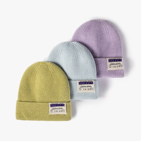 Bonnet En Tricot D'Hiver Chaud Doublure Polaire Acrylique Nervuré Revers Patch Lettre Boarding Pass Unisexe
