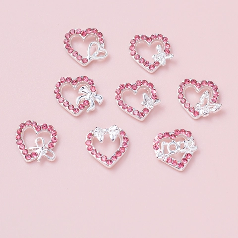 Hart Nagelkunst Charms Legering Roze Strass Hol Vlinder Strik Love Manicure DIY Accessoires